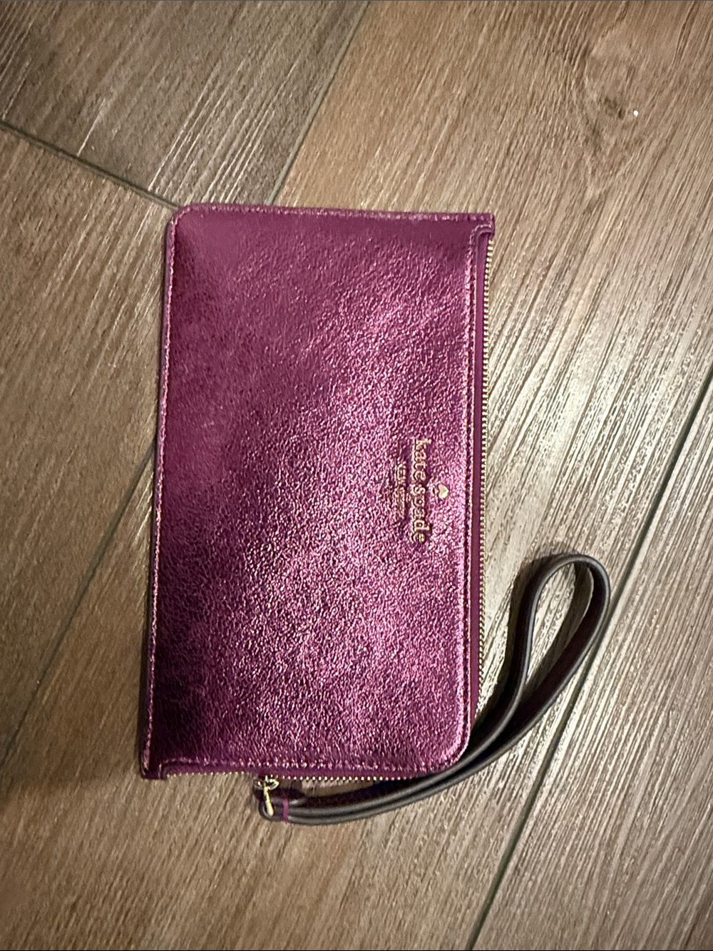 kate spade Metallic Magenta Wristlet Clutch with Gold Logo